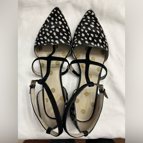 Boden Black and White Animal Print T-Strap Flats - Picture 3 of 9